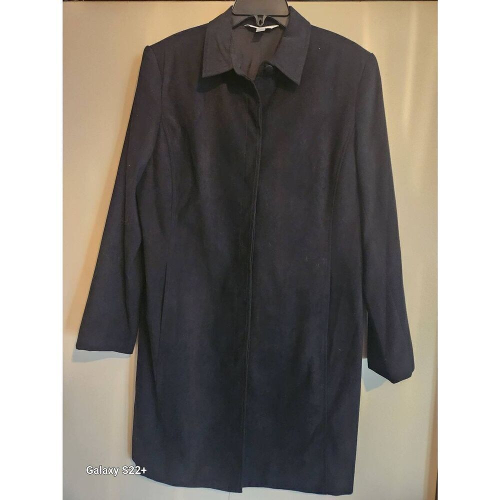 029  Sport Collection long black soft faux suade women's dress business coat